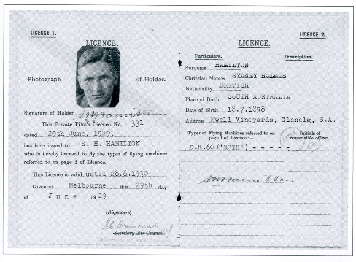 Sydney Hamilton Pilot Licence